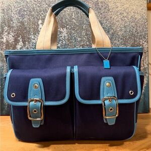 Vintage Coach Hamptons Twill Garden Tote Bag #6734 - Deep Marine Navy Blue